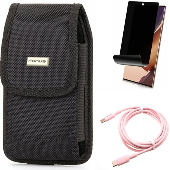 Pink 10ft Long Cable & Privacy Screen Protector & Case Belt Clip for Samsung Galaxy Note 20 Ultra (6.9") - Combo with USB-C to Type-C PD Fast Charger & TPU Film Anti-Peep & Swivel Holster