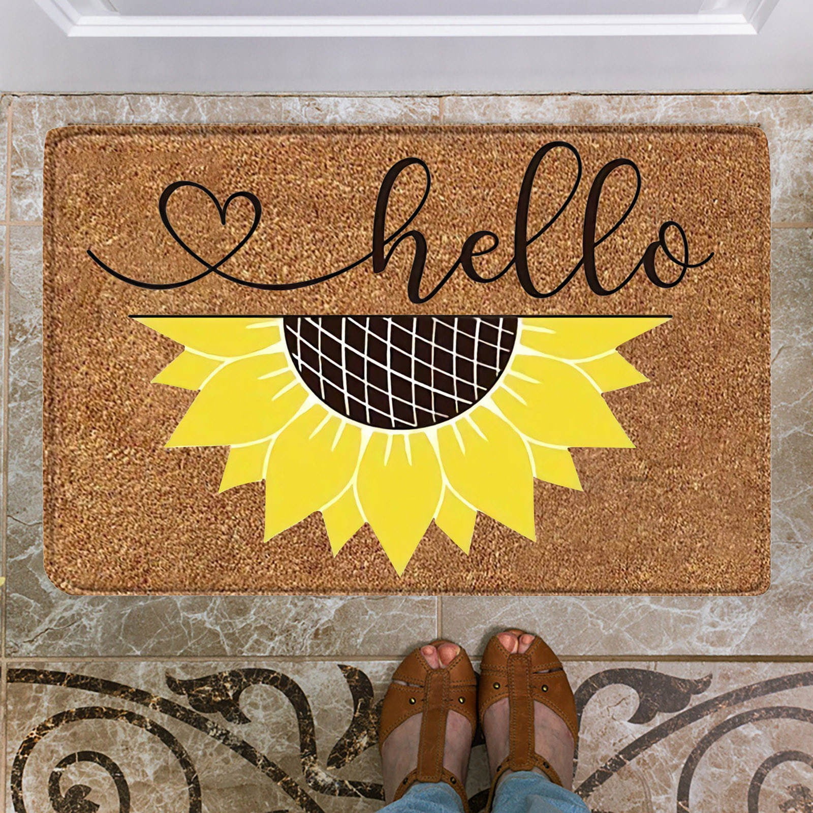 Zoeeya Sunflower Door Mats Sunflower Welcome Mat Outdoor Rug Sunflower Door  Mats Outside Spring Summer Door Mat Sunshine Decorative 30x17 