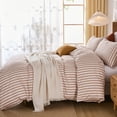 thumbnail image 4 of Brown Striped Duvet Cover Set Queen Size, 100% Natural Cotton Linen Like Duvet Cover Set with Zipper Closure & 8 Corner Ties, Brown Khaki Soft Reversible Bedding for All Seasons, 4 of 12