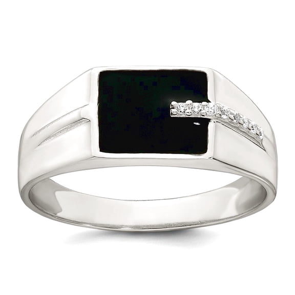 3.05 To 8.75 (tapered)mm 925 Sterling Silver Polished Black Enamel CZ Mens Signet Ring Size 10 Ring for Men