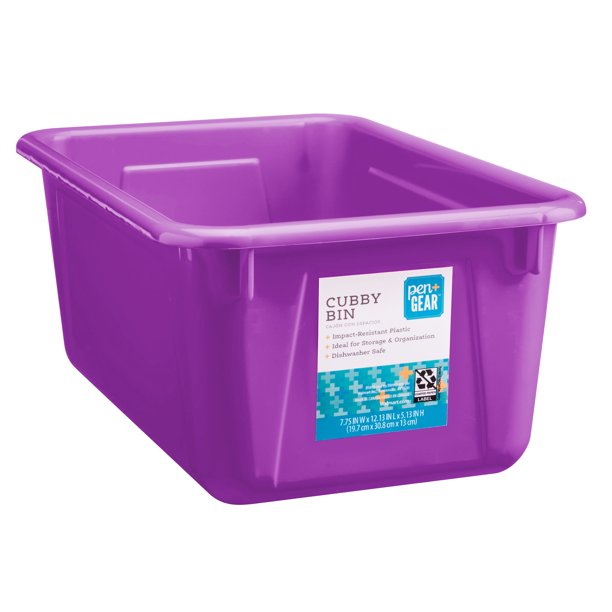 Pen+Gear Plastic Small Cubby Bin, Kids' Craft Organizer, Purple Peony