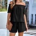 thumbnail image 1 of Conjunto De Pantalones Cortos Y Camisa De Manga Corta Conjunto de traje de 2 piezas Suelto Color sólido Casual para vacaciones (Negro M) Ygjytge para Mujer Negro T M, 1 of 5