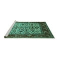 thumbnail image 2 of Ahgly Company Machine Washable Indoor Square Oriental Turquoise Blue Industrial Area Rugs, 8' Square, 2 of 4