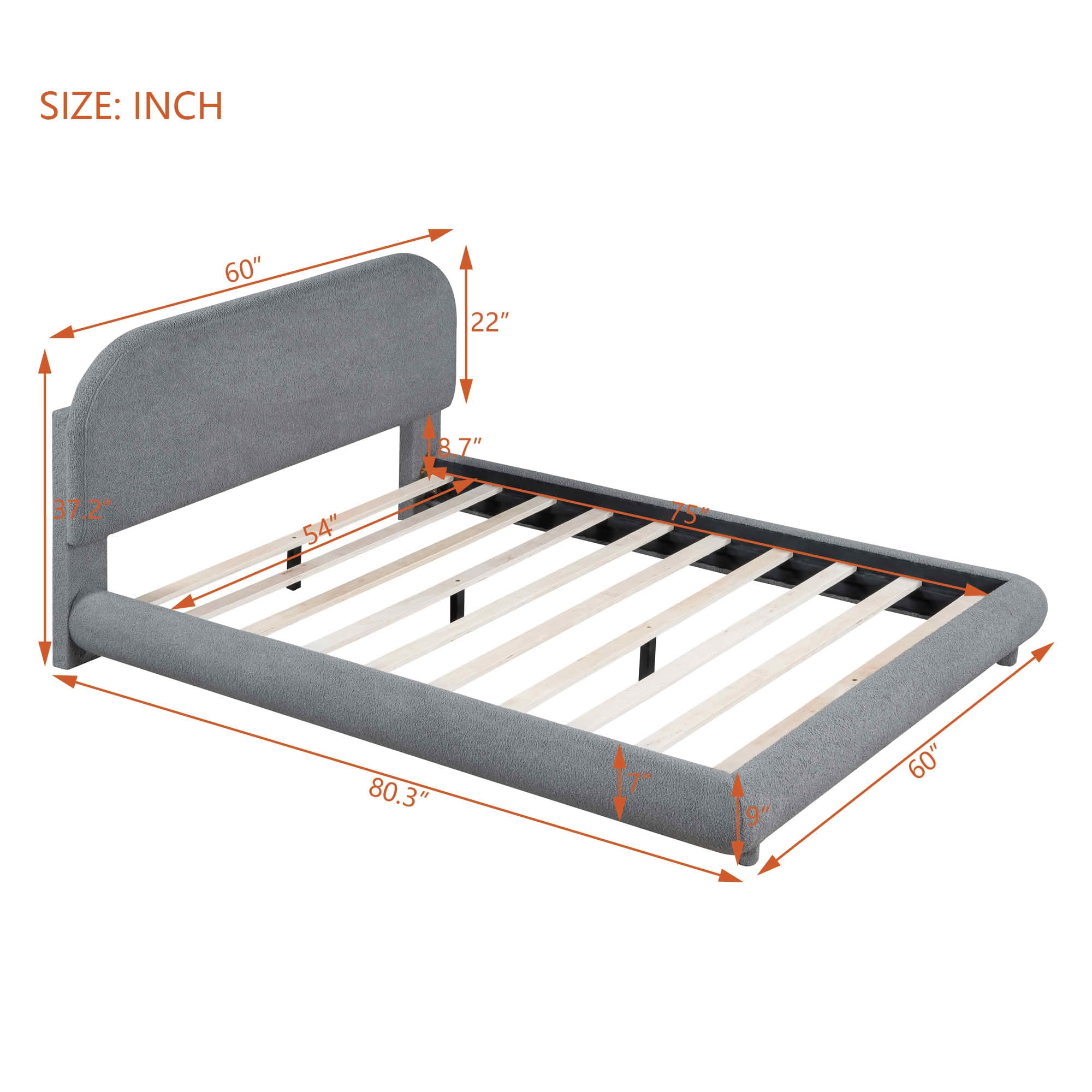 MAYEERTY Teddy Fleece Upholstered Platform Bed with Curved Design, Sturdy MDF Frame & Easy Assembly