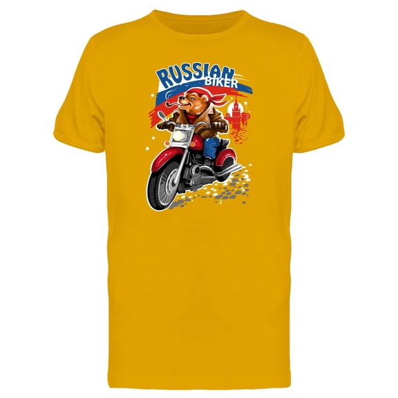 Russian Biker Bear On Bike Tee Men's -Image by Shutterstock