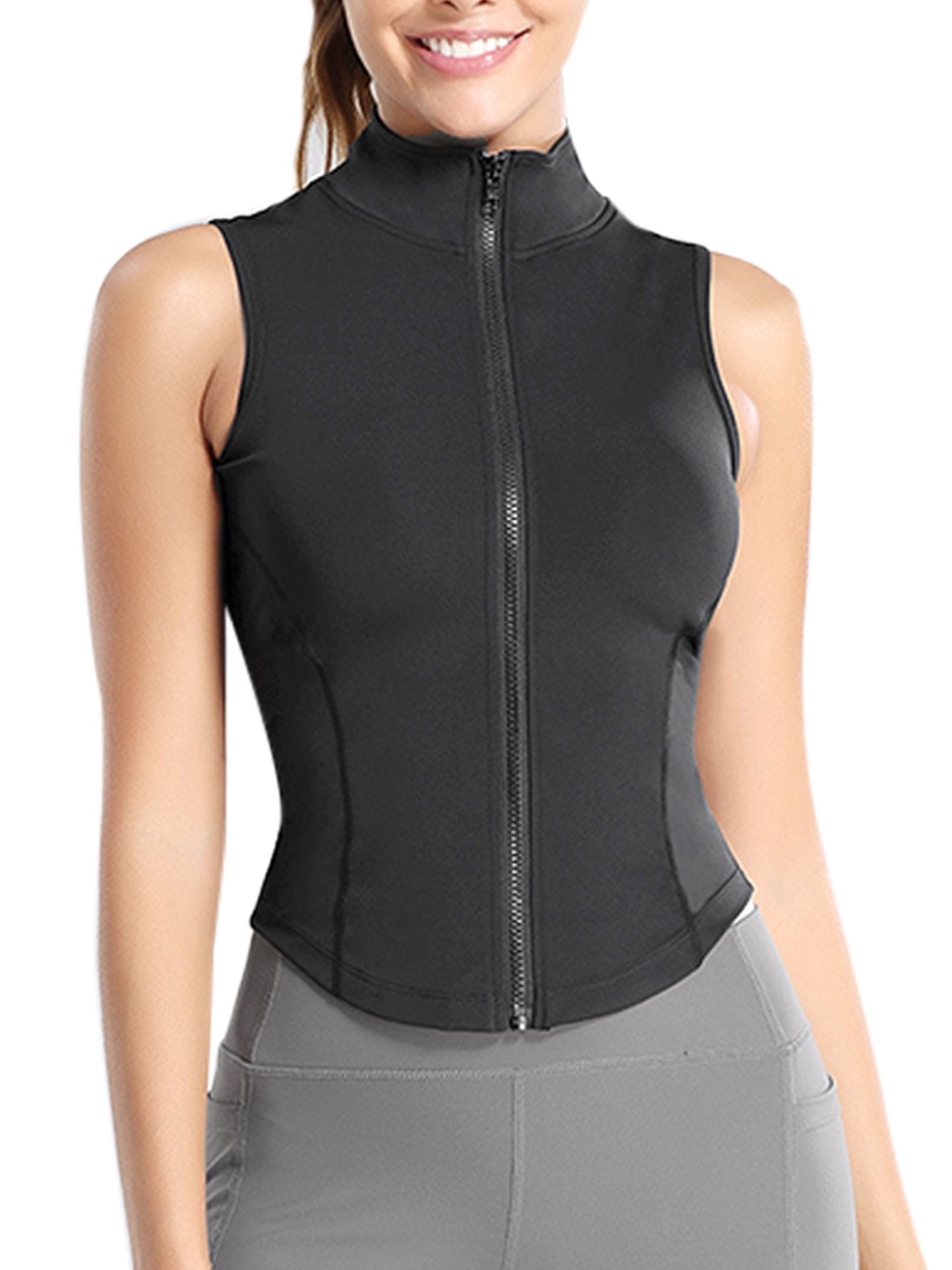 Xishiloft Womens Lightweight Full Zip Sleeveless Running Vest Slim Fit Workout Sportwear Gym Vests 