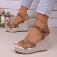 thumbnail image 6 of hoksml Women's Crisscross Strap Wedge Sandals, Platform High Heel Espadrille Shoes, Adjustable Buckle, Black Brown, 6 of 9