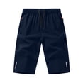 thumbnail image 4 of Eltusu Men's Workout Shorts, Below the knee Zipper Pockets Elastic Waist Drawstring Hiking Shorts Navy Size L, 4 of 8