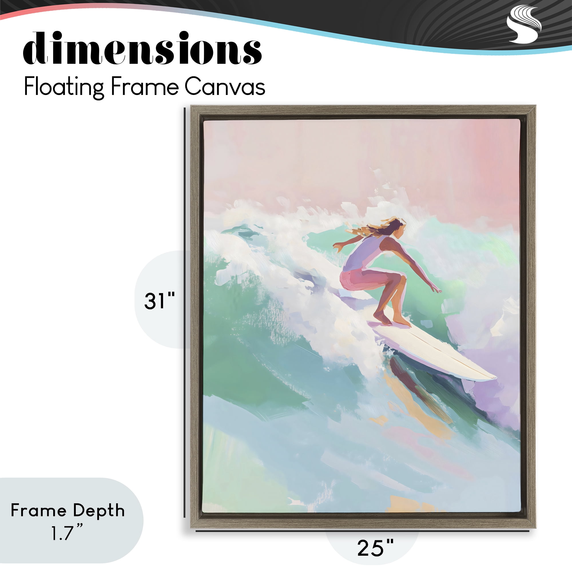 Stupell Industries Surfer Girl Riding Waves Brown Framed Floater Canvas Wall Art, design by The Prints Vibe