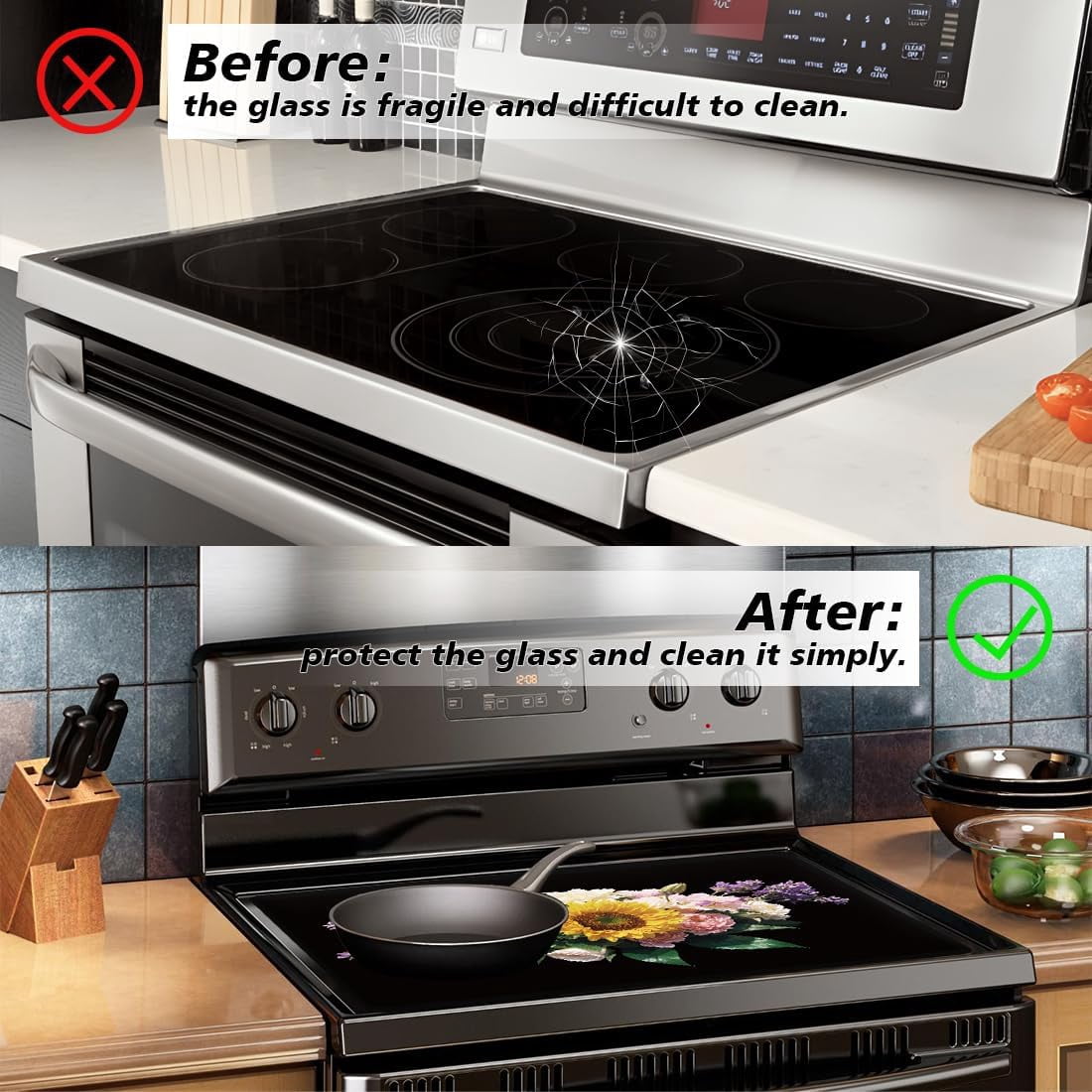 Stove Cover Electric Stove Cover Rubber Glass Stove Top Protector Stove Cover Protector Counter Mat for Electric Stove and Ceramic Granite Tabletop (28.3x20.5 Inch Bouquet Flowers) colorful