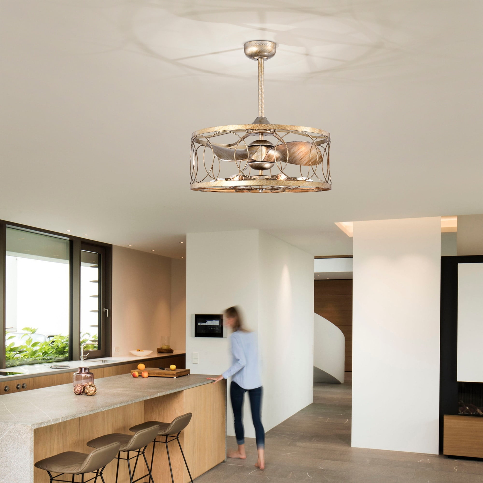 Warehouse of Tiffany DW01W37AS Aglae 25 in. 6-Light Indoor Antique Silver Finish Ceiling Fan with Light Kit and Remote