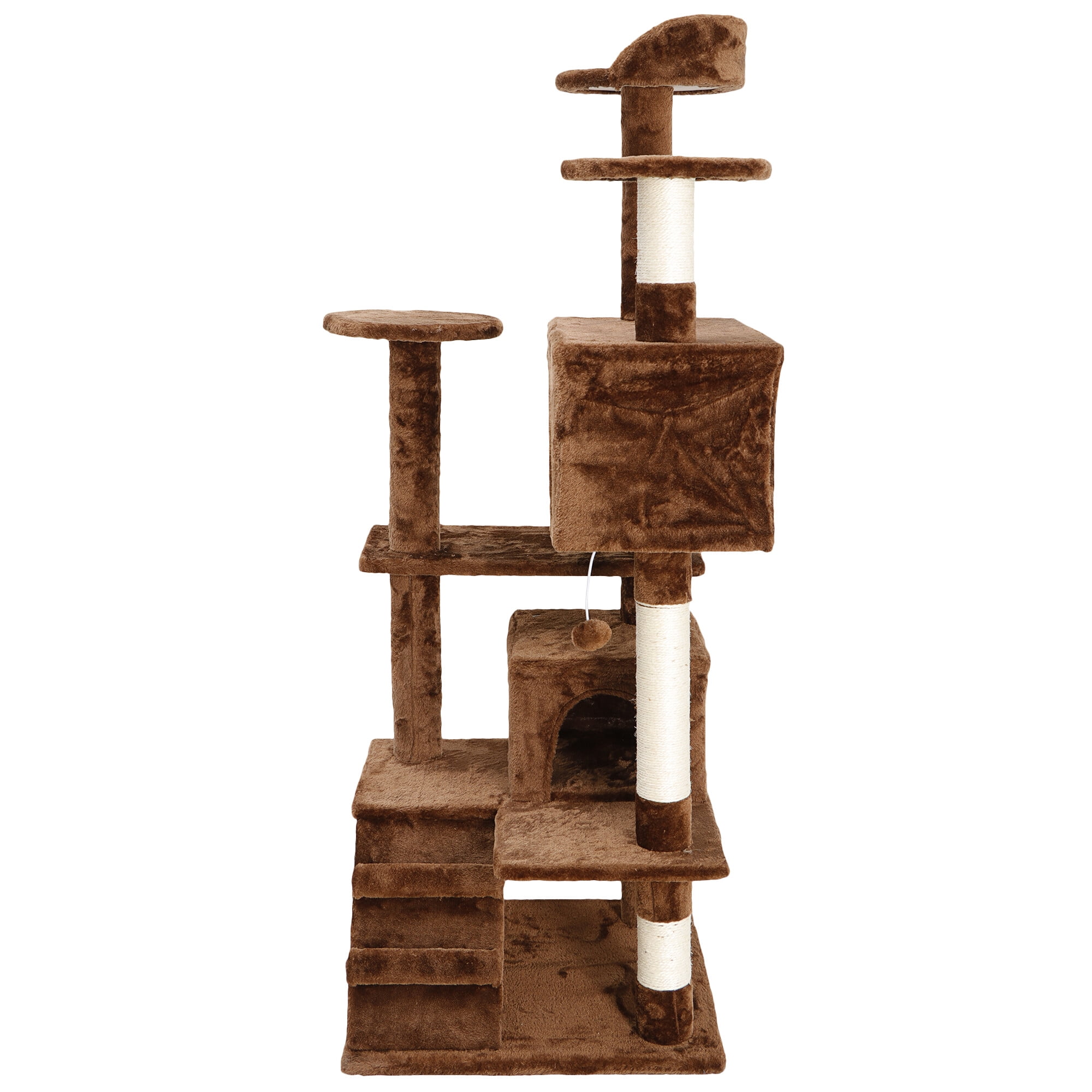 HomGarden 53'' Cat Tree Cat Tower Condo W/Scratching Posts & Plush Perch, Multi-Level Kitten Play House Brown