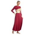 thumbnail image 4 of Miutii Women Metallic Gold Liturgical Praise Dance Dress Long Sleeve Lyrical Dancewear Church Worship Burgundy XXL, 4 of 9