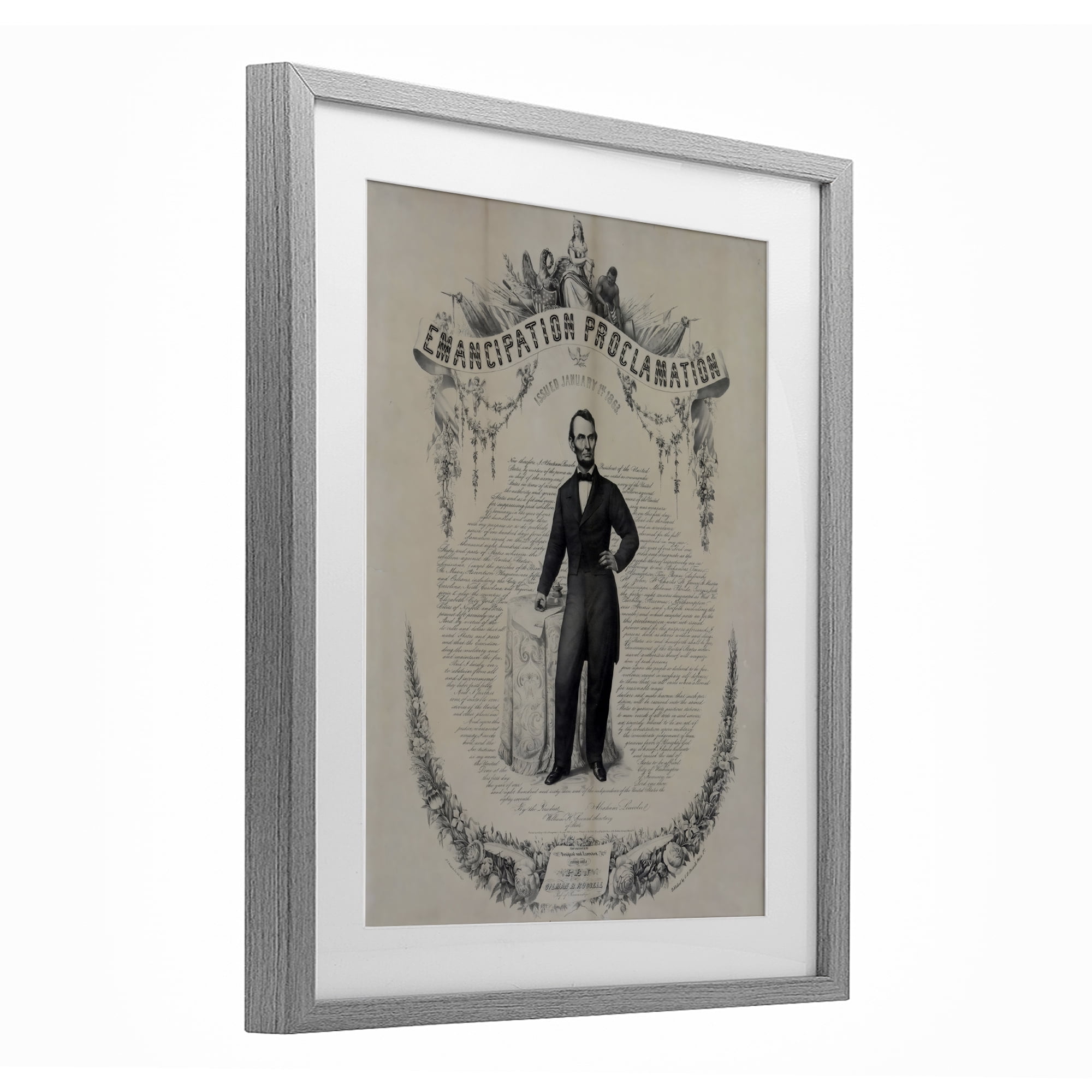 Stupell Industries Lincoln with Emancipation Proclamation Gray Framed Print Under Glass, design by Arlington Prints