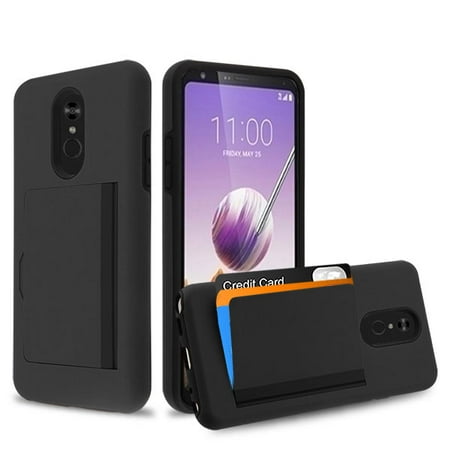 LG Stylo 5 Wallet Phone Case Ultra Protective Cover with 3 Cedit Card ID Holder Slot [Slim] Heavy Duty Shockproof Hybrid Hard PC + TPU Rubber Silicone Armor Kickstand BLACK Case for LG Stylo 5 (Best Pc Case Brands 2019)