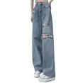 thumbnail image 1 of WEAIXIMIUNG High Waisted Jeans 2023 Summer New Trend Light Color Ripped Straight Loose Wide Leg Mop Jeans, 1 of 9