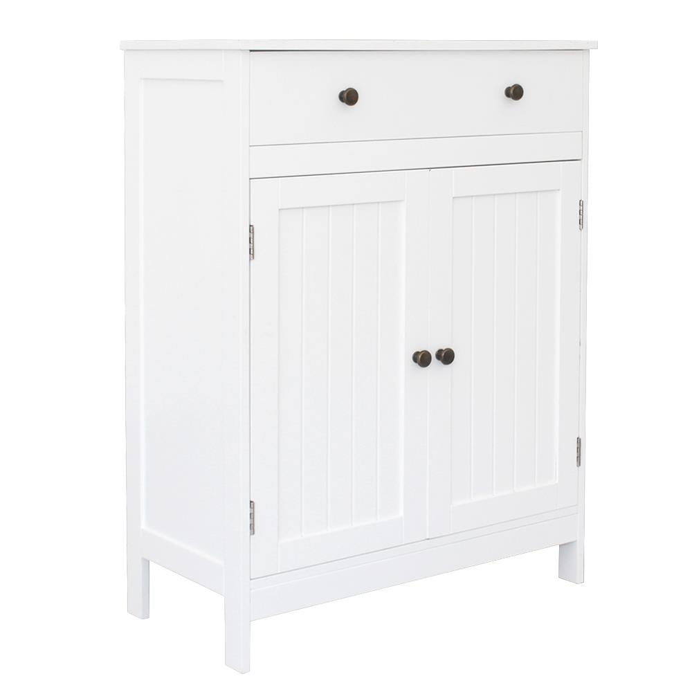 White Wood Free Standing Cupboard with a Drawer Bathroom Furnitue Cabinet