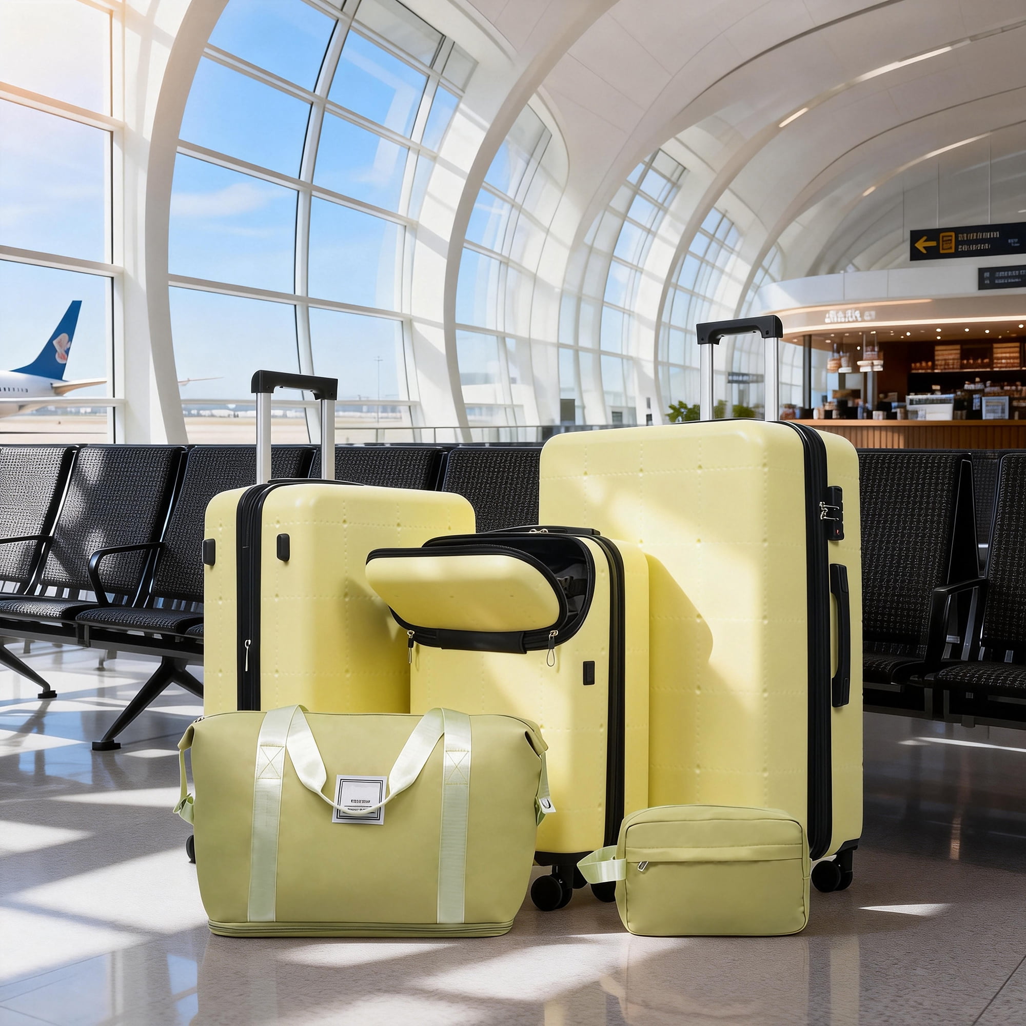 Hardside Luggage Set 5 Piece with Bags,20IN Half-opening Carry on Luggage with USB Port, Expandable 24IN 28IN Luggage with Double Spinner Wheels TSA Lock