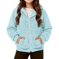 thumbnail image 5 of Abcomgle Winter Coats for Girls 10-12 Full Zip Sherpa Jacket for Girls Fleece Hooded Teddy Sweatshirt for Girls Winter Warm Fuzzy Pullover for Girls with Pockets,15-16Y,Light Blue, 5 of 6