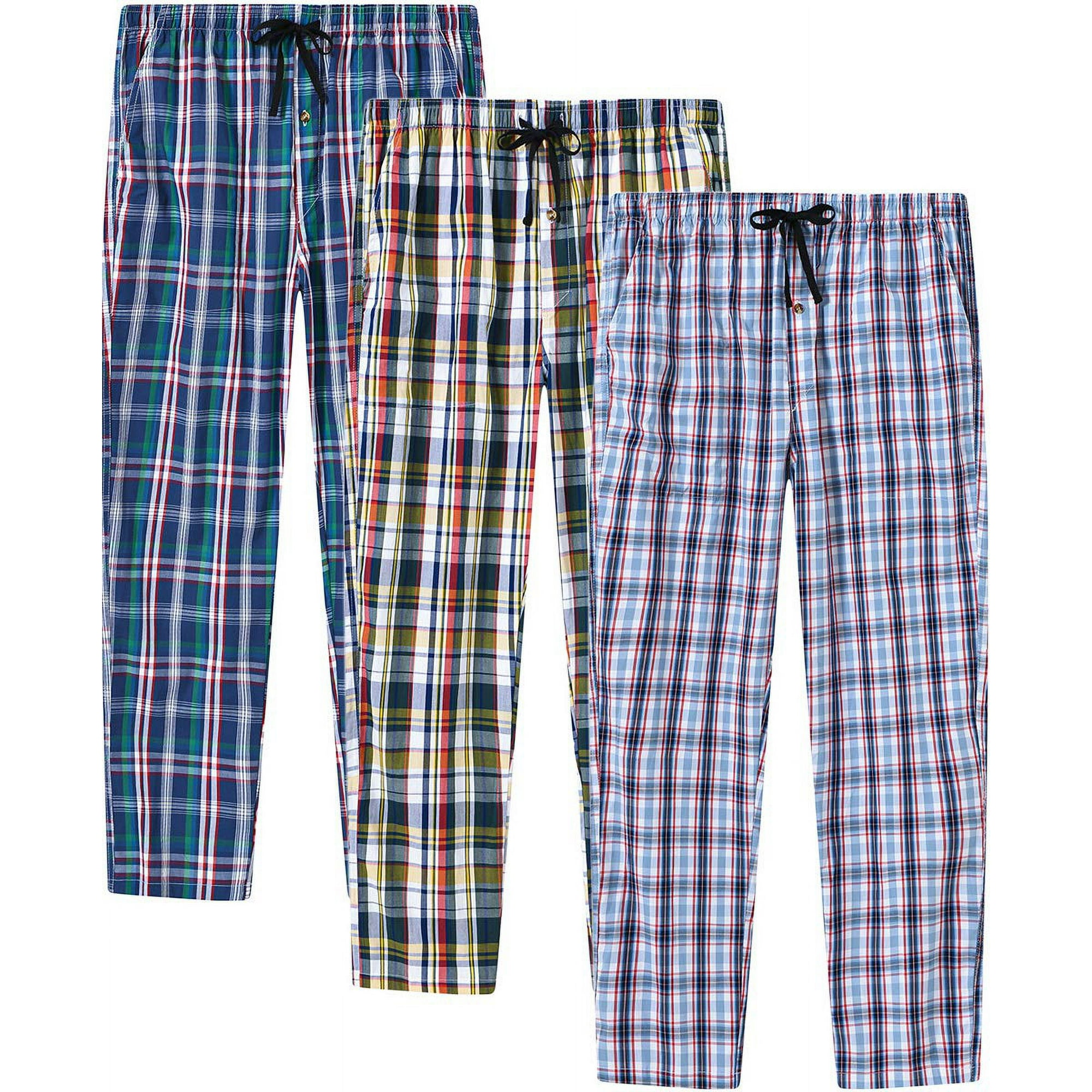 MoFiz Men s Pajama Bottom Pants Relaxed Classic 100 Cotton Plaid Sleepwear Loungewear House Lounge Sleep Pants 3 Pack Size M Walmart