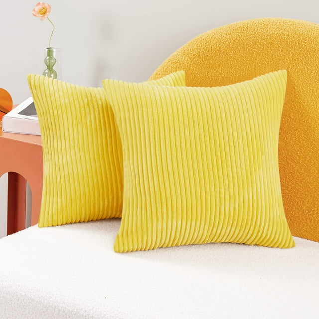 Deconovo Corduroy Fundas de cojines Juego de 4 – Machine Washable Home Decor for Sofa, Dormitorio | Light Yellow, 24x24 Inch