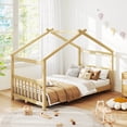 thumbnail image 4 of Costway Twin Size House Bed with Roof Wooden Low Floor Bed No Box Spring Needed Natural, 4 of 10