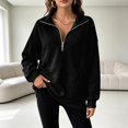 thumbnail image 5 of Women's Quarter Zip Sweatshirt Fall Casual Pullover Top with Kangaroo Pocket Relaxed Stand Collar Sweatshirts, L, 5 of 7