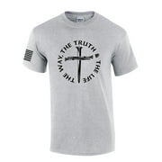 Jesus The Way The Truth The Life John 14:6 Scripture Nail Cross Shirt Jesus Mens Christian Short Sleeve T-Shirt Graphic Tee-Sports Grey-xxl
