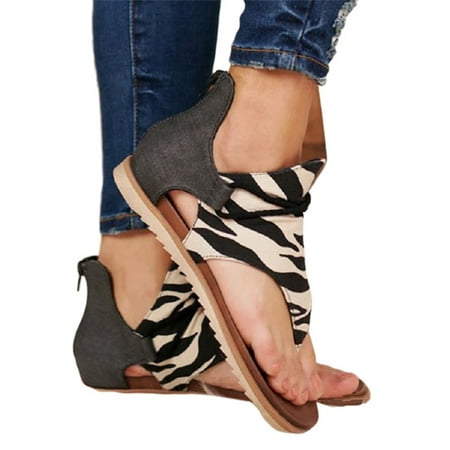 

COOLL Women Fashion Summer Leopard Snake Zebra Print Zipper Beach Sandals Flat Shoes