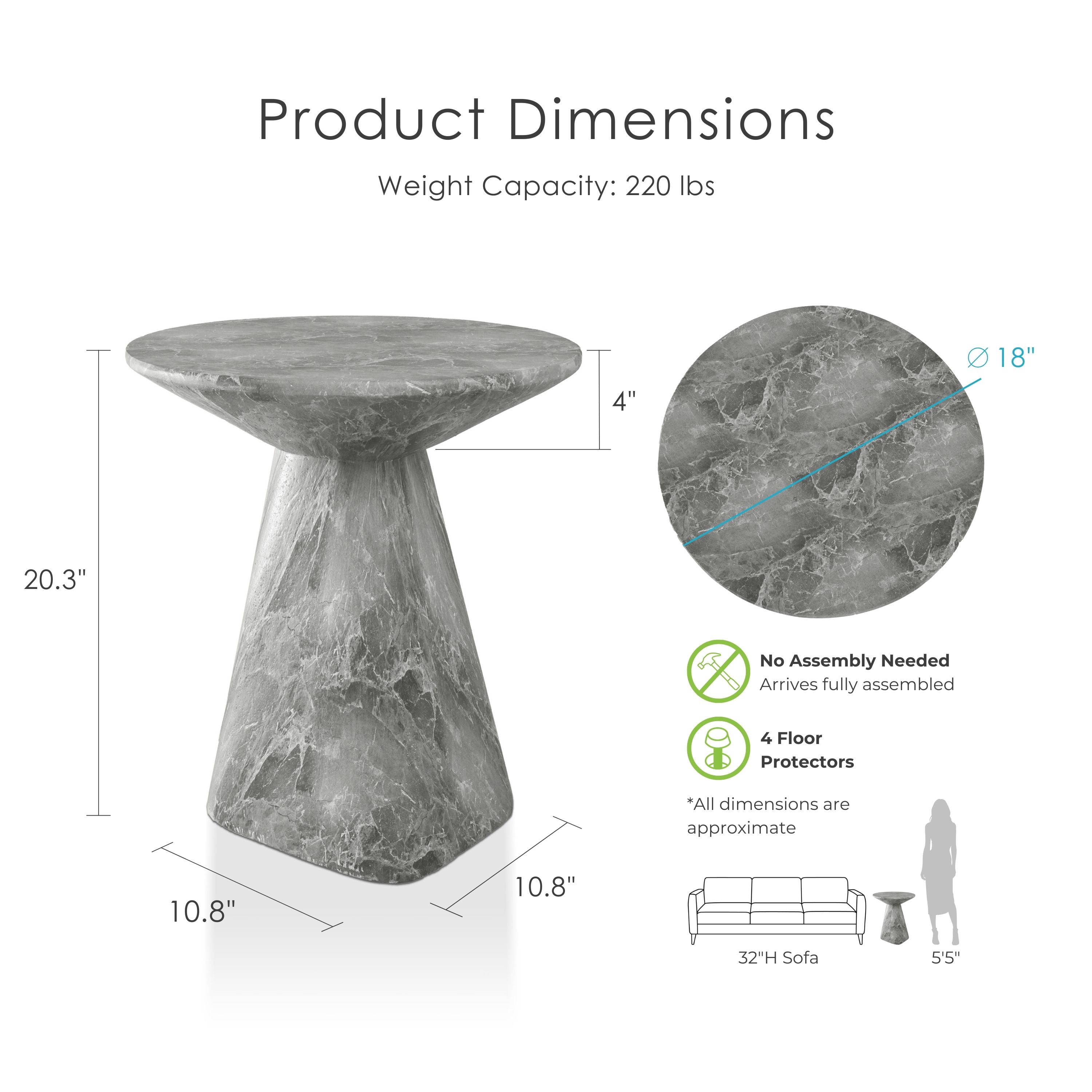 Furniture of America Isla Modern Stone Indoor & Covered Patio Round Sculptural Pedestal End Table, Gray Marble
