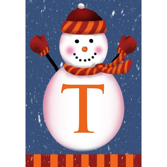 America Forever Winter Monogram Letter T Garden Flag, Snowman Garden D‚cor, Vertical Double Sided 12.5 x 18 inches Merry Christmas Snowflake Winter Holiday Seasonal Flags for Outdoor Decoration