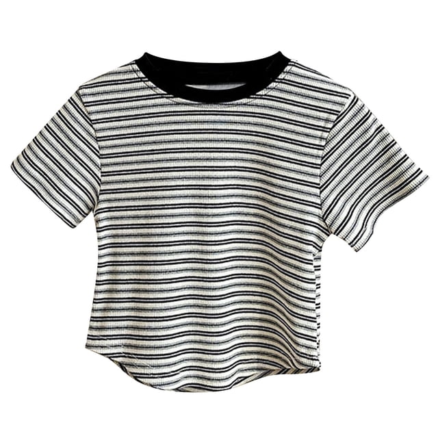 vdgthytj T-Shirts d'Été pour Tout-Petites Filles, Décontractés, à Rayures, Manches Courtes, Col Ras du Cou, T-Shirts Hauts pour Enfants 1-9 Ans