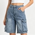 thumbnail image 6 of WCJM Women's High Waisted Straight Leg Bermuda Denim Shorts Distressed Casual Jean Shorts Summer Bottoms with Pockets Roll Hem, 6 of 6