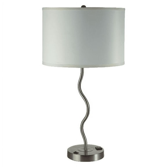 NEW Brushed Steel Base White Fabric Shade Finish 29" Table Lamp 6224