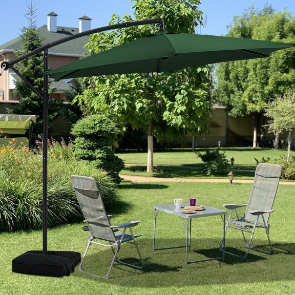 Autlaycil 10 ft Cantilever Offset Outdoor Patio Umbrella with Base Stand and Tilt - Green
