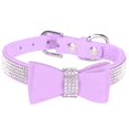 thumbnail image 1 of Light Purple M 42x2.0cm Suede Microfiber Double Bowknot Crystal Sparkle Rhinestone Cat Collar Pet Supply, 1 of 5