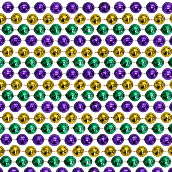 48" 16mm Round Metallic Purple, Gold and Green Mardi Gras Beads - Dozen (12 Necklaces)