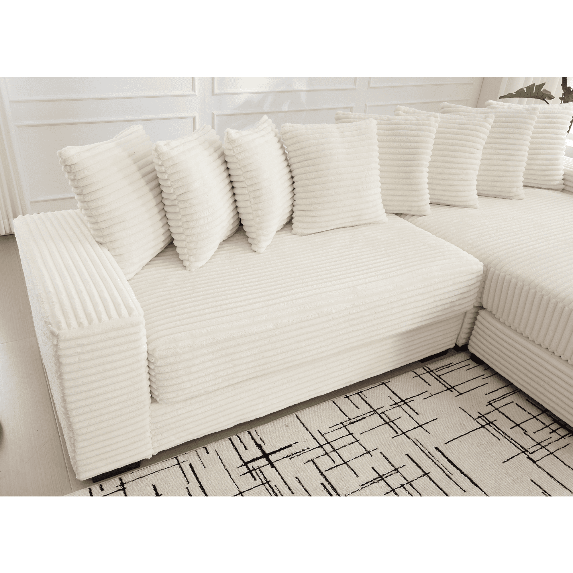 AISWORD 111" Oversized 3-Seat L-Shaped Sectional Sofa with Left Chaise, Luxury Corduroy Fabric Modular Couch with 8 Throw Pillows, Easy Assembly for Living Room