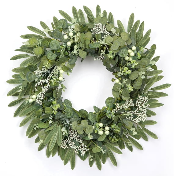 Scidweet Artificial Wreaths for Front Door, 20" Fake Eucalyptus Faux Spring Wreaths Farmhouse Window Wall Door Wedding Indoor Outdoor Spring Summer Home Decor