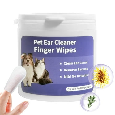 Pet Ear Wipes, 50 Counts Ear Cleaner Finger Wipes for Cats and Dogs, Soft & Easy Otic Cleaning Pads Pet Supplies for Regular Soothing Odor Control Reduce Dirt Wax Earwax Buildup