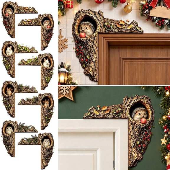CHJK Forest Tree Hollow Door Topper, Animal Wooden Door Frame Sign, Funny Whimsical Animals Corner Art Ornament for Frame Doorway Shelves Window Wall,Squirrel