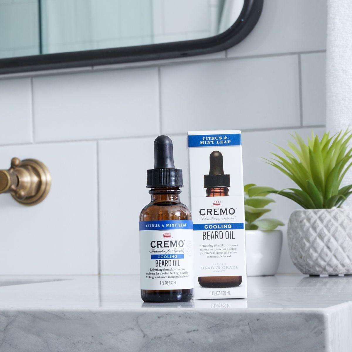 Huile à barbe rafraîchissante Cremo - Feuille d'agrumes et de menthe | Restaure l'hydratation, adoucit et réduit les démangeaisons de barbe pour poils du visage de toutes les longueurs