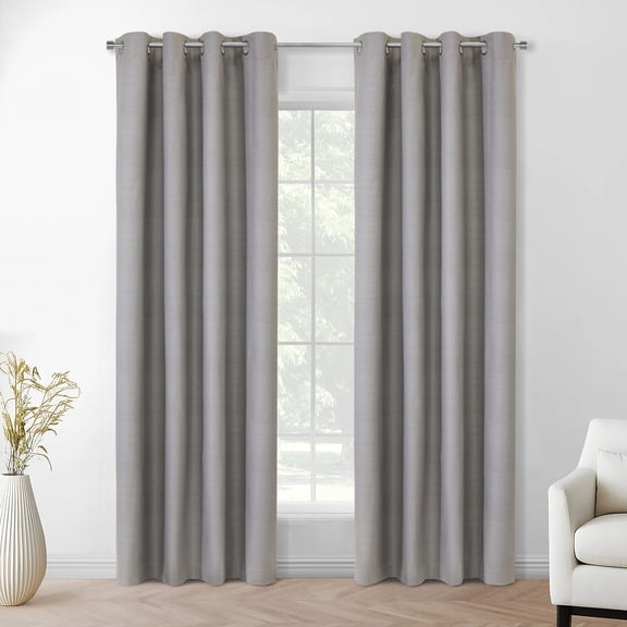 Thermaplus Mason Texture Printed Blackout Grommet Curtain Panel 52 x 84 in Silver