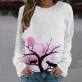 thumbnail image 2 of IROINNID Women's Long Sleeve Sweatshirt Round Neck Mid-Length Print Loose Shirts Cat Tops Regular Pullover, White, 2 of 5