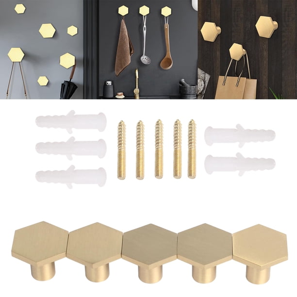 Paquete de 5 perillas hexagonales de latón manija del pequeña sala manija del cajón muebles de cocina s de pared - 22mm con tornillo de 22 mm con tornillo de perfecl Perillas del gabinete de la puerta
