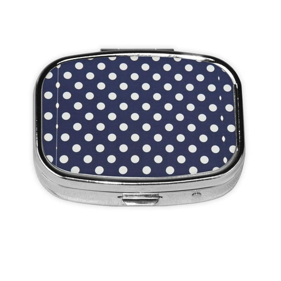 Metal Pill Organizer Polka Dot Navy Pattern Portable Compact Pill Box 2 Compartments Pill Case For Purse Pocket