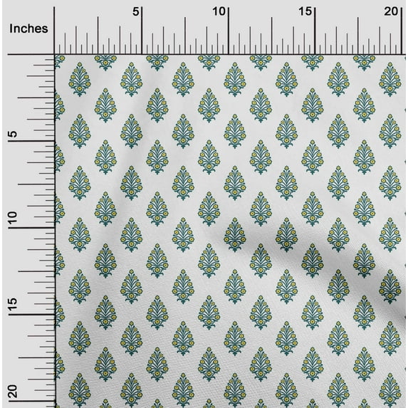 oneOone Silk Tabby White Fabric Leaves & Floral Block Craft Projects Decor Fabric Printed By The Yard 42 Inch Wide