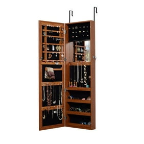 Full Length Over The Door Jewelry Armoire With Mirror Pink