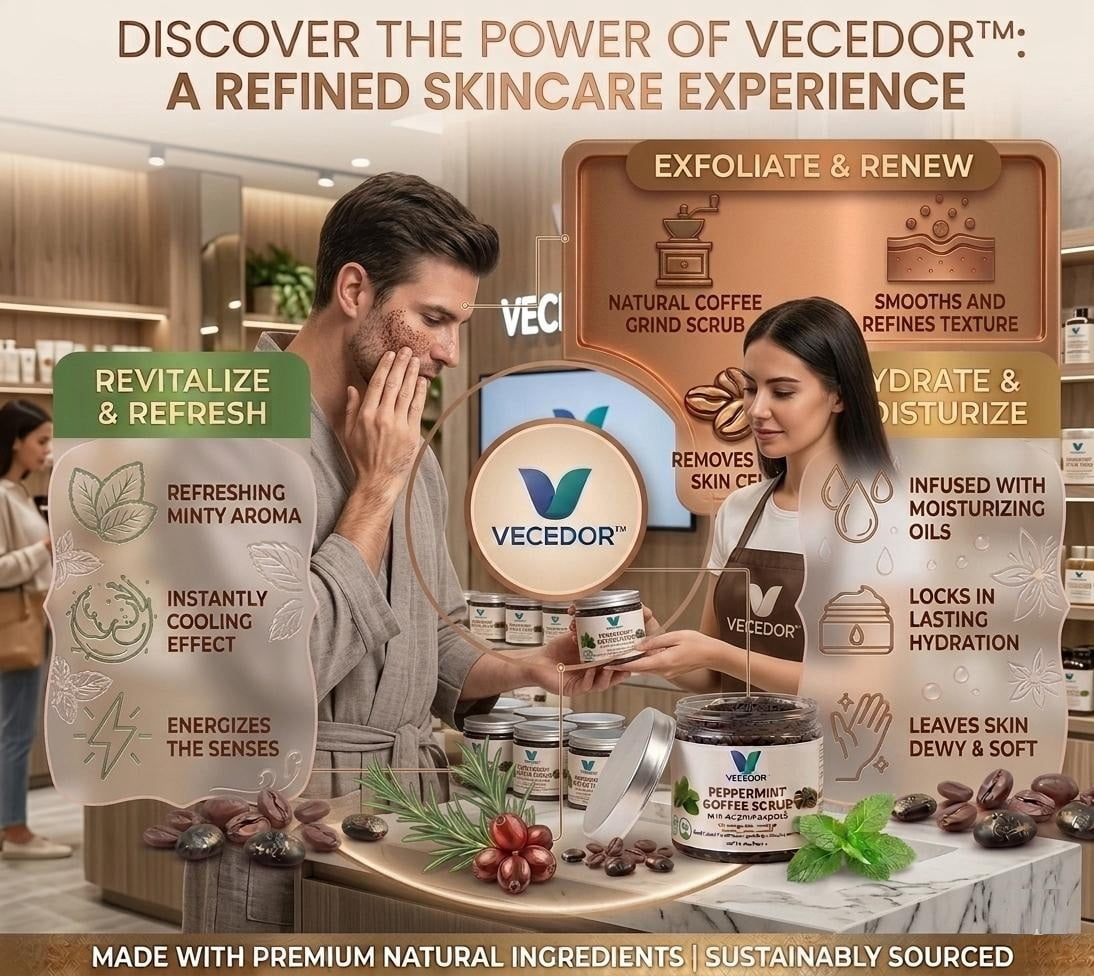 VECEDOR Peppermint Coffee Scrub – Exfoliating Body  Face Scrub for Smooth, Glowing Skin – Natural Moisturizing  Cellulite Care, 4oz