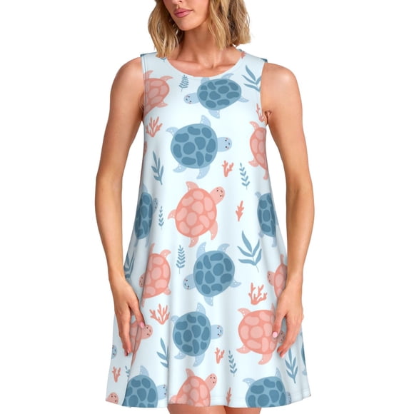 Balery Sea Turtle Vestidos de verano para mujer con estampado: vestido holgado sin mangas, vestido playero informal y cómodo para días calurosos.